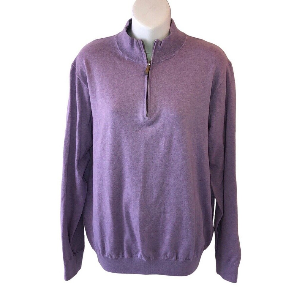 Peter Millar Crown Crest Cotton Silk British Lavender 1/4 Zip Sweater NWOT